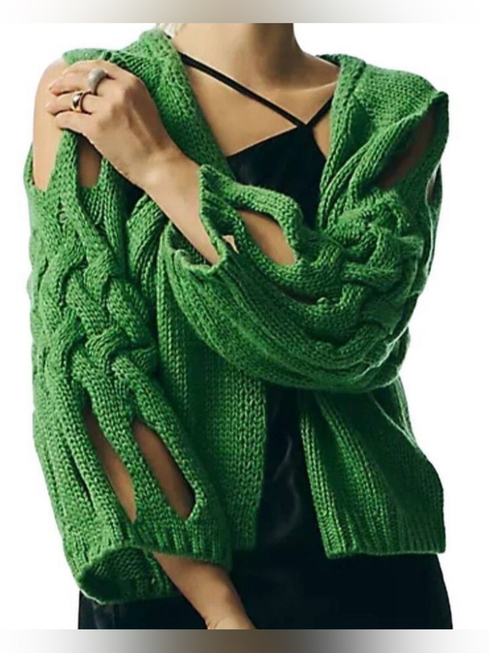 Preowned Anthropologie Maeve Braided Cardigan Sweater in Green One Size